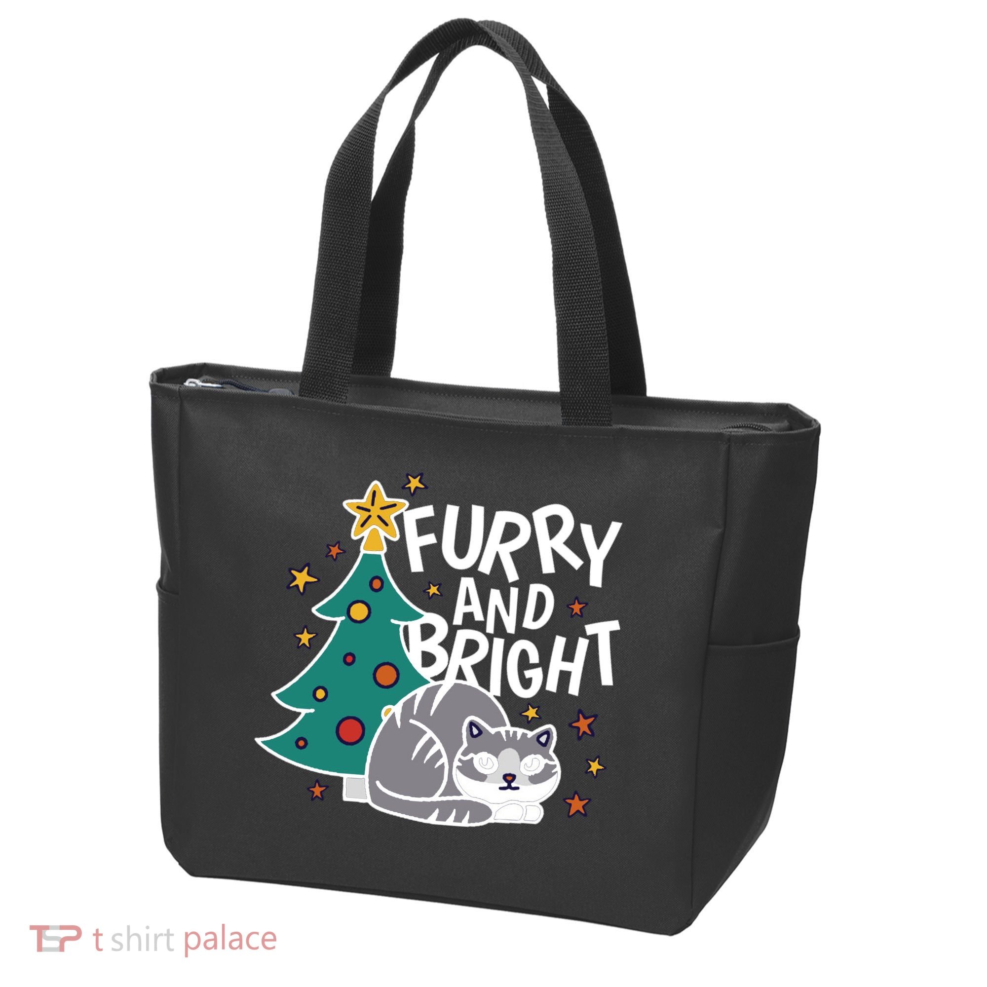 Furry And Bright Funny Cute Christmas Cat Tote Bag