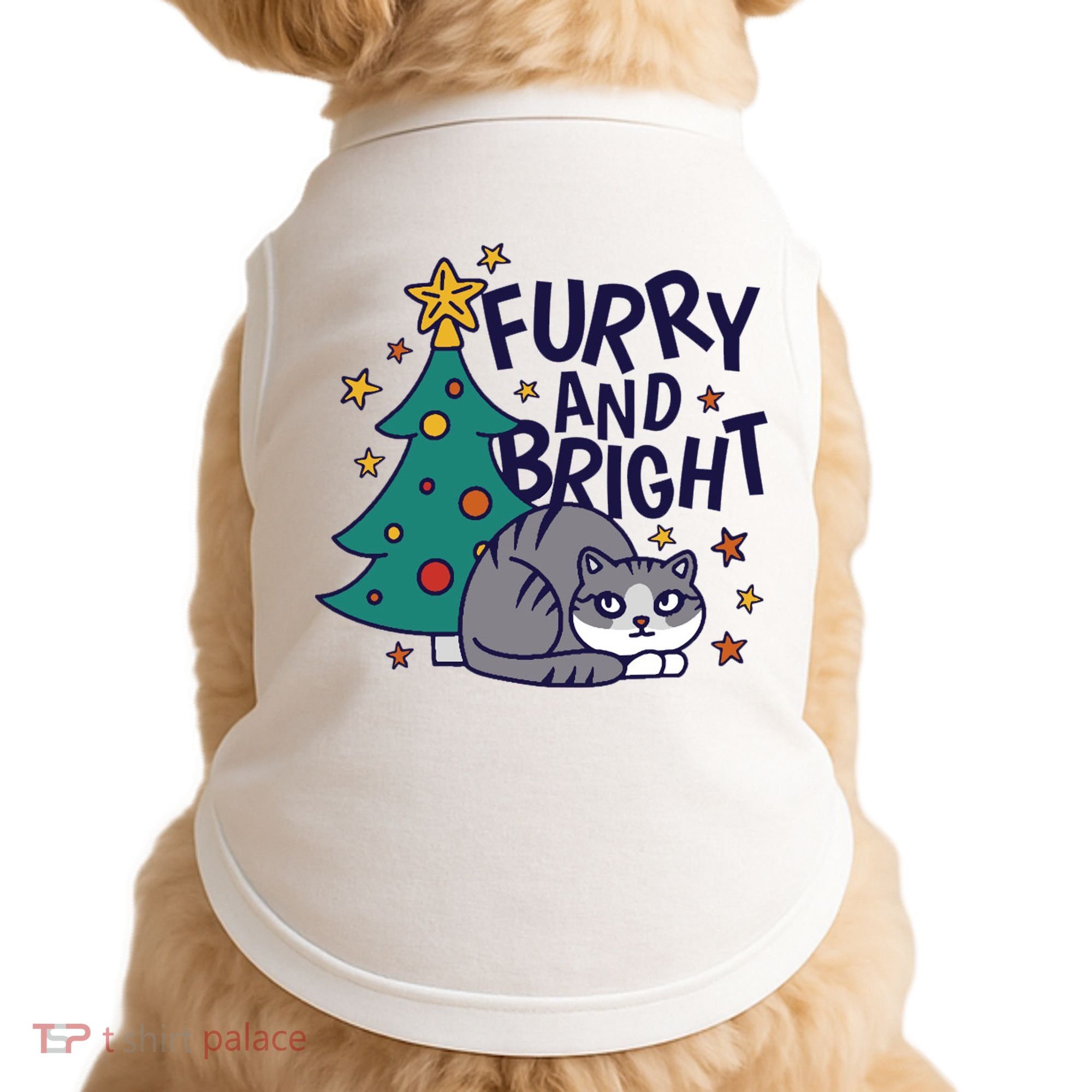 Furry And Bright Funny Cute Christmas Cat Doggie Tank