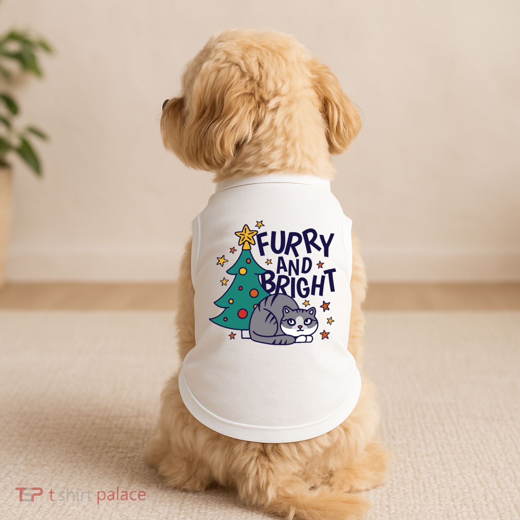 Furry And Bright Funny Cute Christmas Cat Doggie Tank