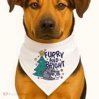 Furry And Bright Funny Cute Christmas Cat USA-Made Doggie Bandana thumb 1