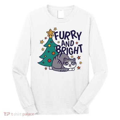 Furry And Bright Funny Cute Christmas Cat Long Sleeve Shirt