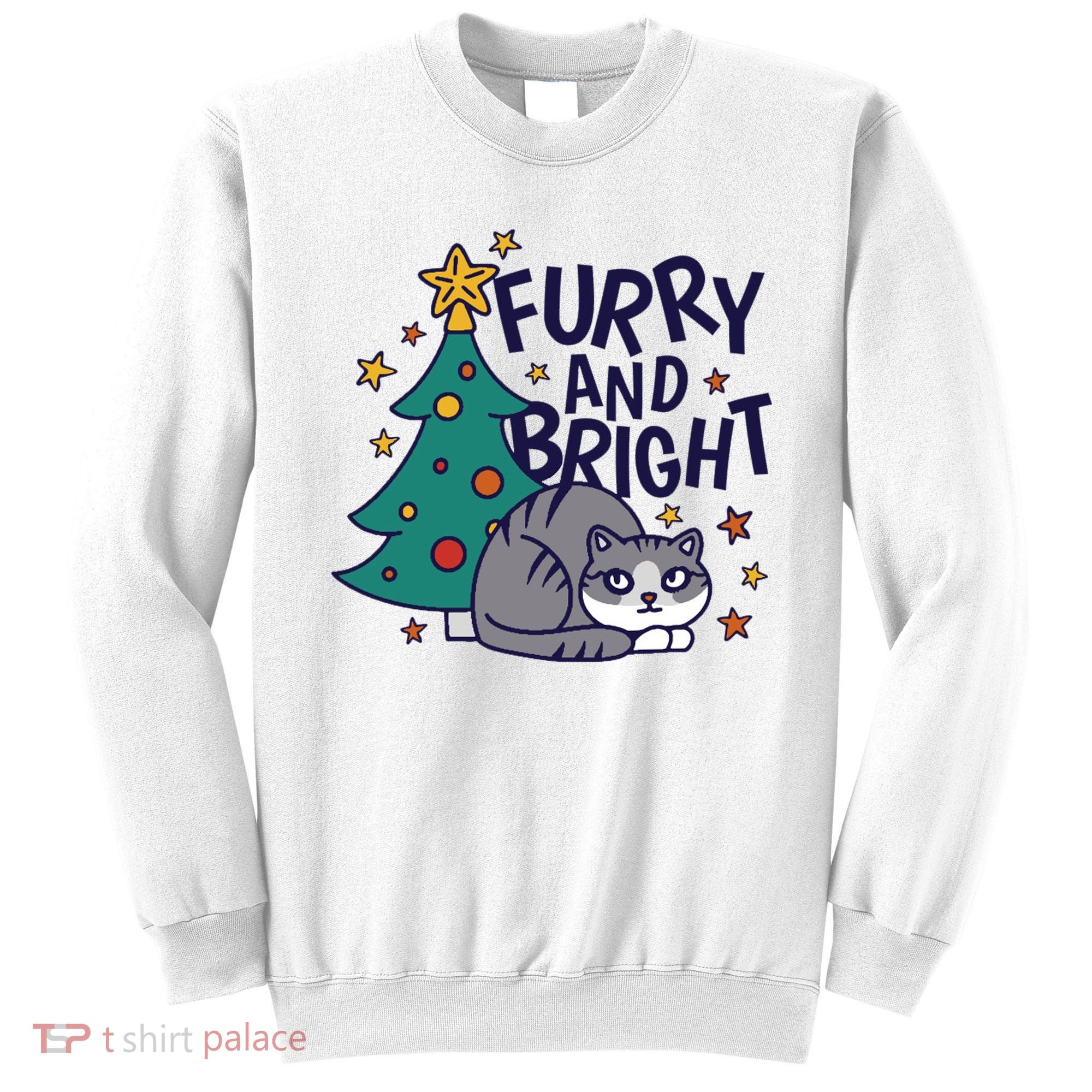 Furry And Bright Funny Cute Christmas Cat Sweatshirt