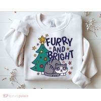 Furry And Bright Funny Cute Christmas Cat Sweatshirt thumb 2