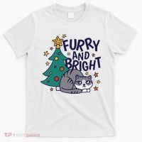 Furry And Bright Funny Cute Christmas Cat T-Shirt thumb 0