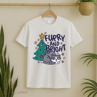Furry And Bright Funny Cute Christmas Cat T-Shirt thumb 2