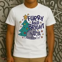 Furry And Bright Funny Cute Christmas Cat T-Shirt thumb 3