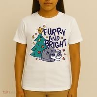 Furry And Bright Funny Cute Christmas Cat T-Shirt thumb 4