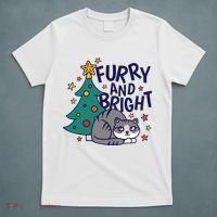 Furry And Bright Funny Cute Christmas Cat T-Shirt thumb 5