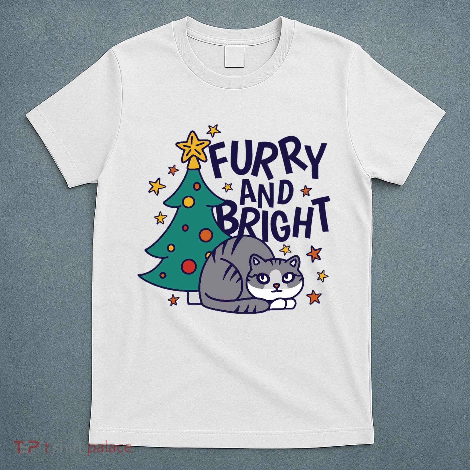 Furry And Bright Funny Cute Christmas Cat T-Shirt