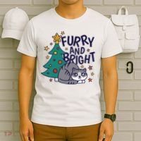 Furry And Bright Funny Cute Christmas Cat T-Shirt thumb 6