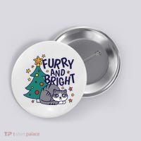 Furry And Bright Funny Cute Christmas Cat Button thumb 0