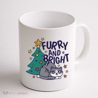 Furry And Bright Funny Cute Christmas Cat Coffee Mug thumb 1