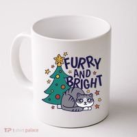 Furry And Bright Funny Cute Christmas Cat Coffee Mug thumb 0