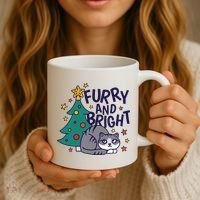 Furry And Bright Funny Cute Christmas Cat Coffee Mug thumb 3