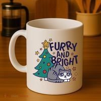 Furry And Bright Funny Cute Christmas Cat Coffee Mug thumb 4