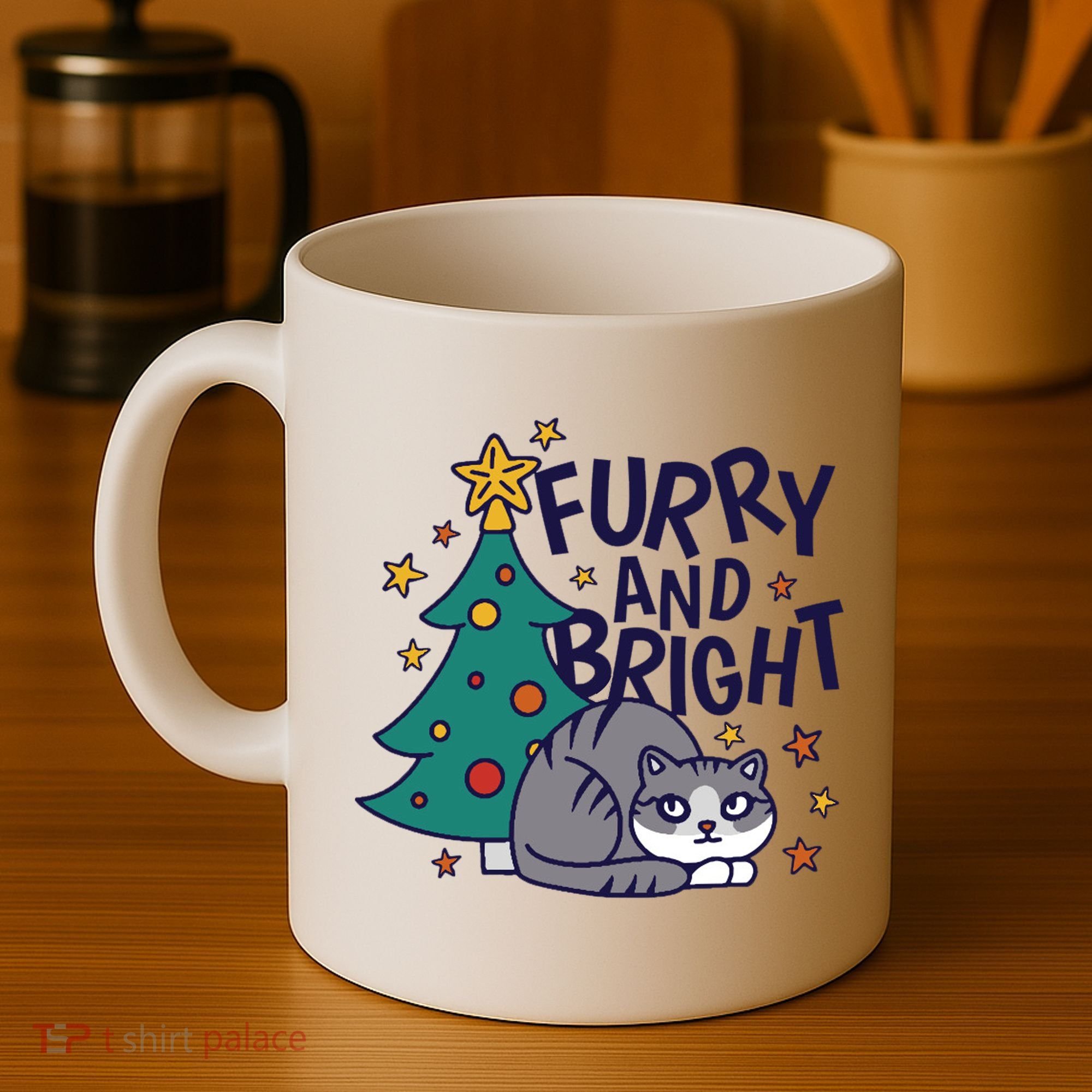 Furry And Bright Funny Cute Christmas Cat Coffee Mug