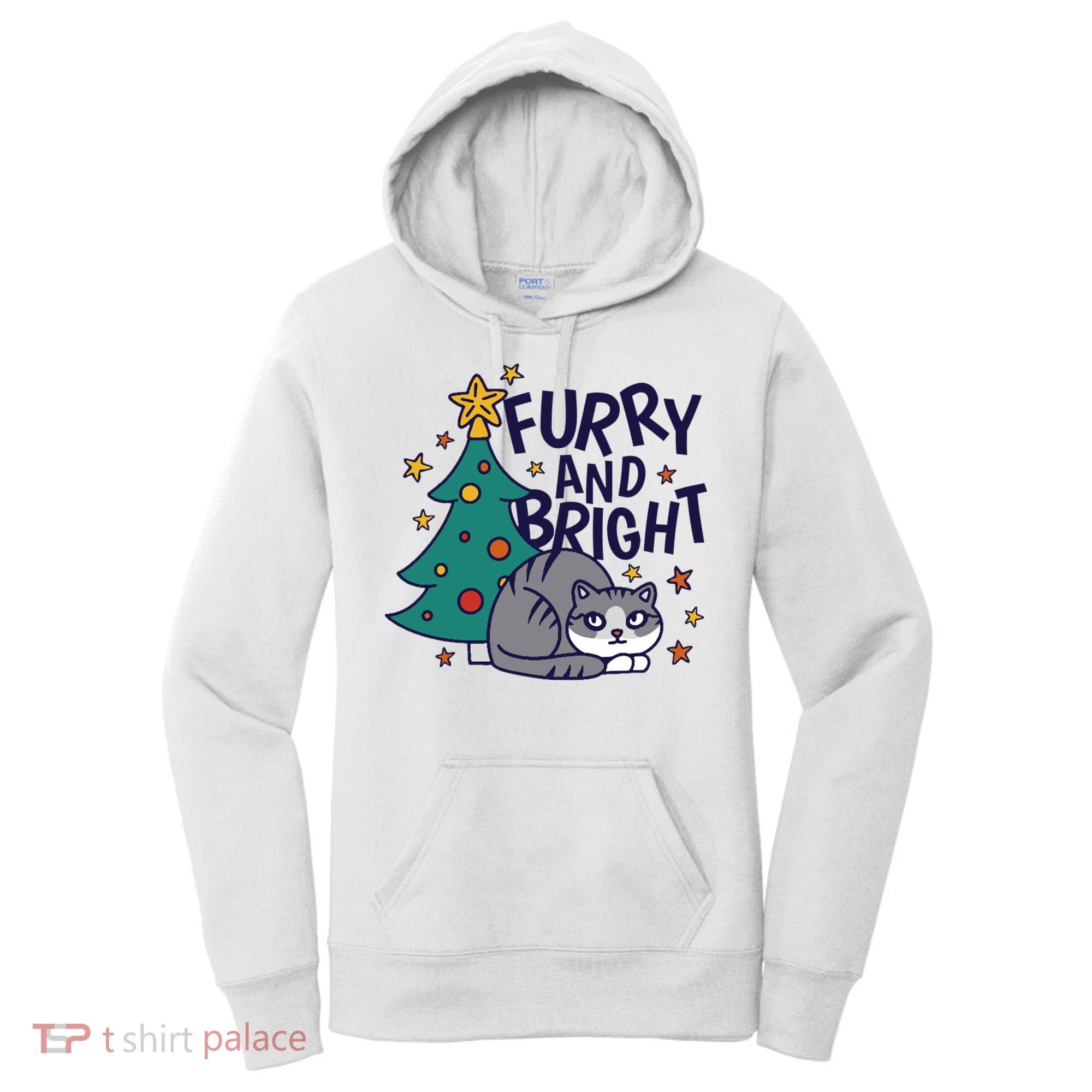 Furry And Bright Funny Cute Christmas Cat Women's Hoodie