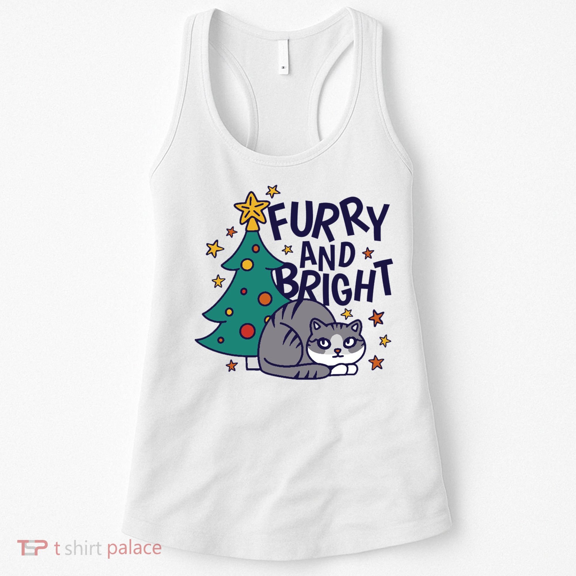Furry And Bright Funny Cute Christmas Cat Women's Tank Top