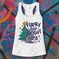 Furry And Bright Funny Cute Christmas Cat Women's Tank Top thumb 3