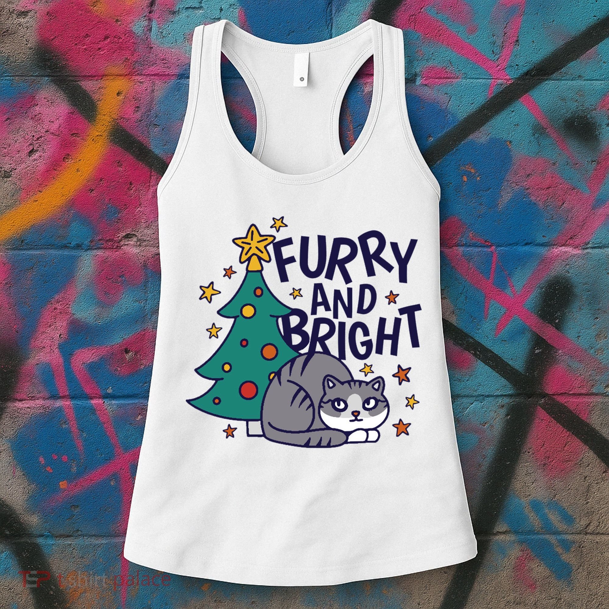 Furry And Bright Funny Cute Christmas Cat Women's Tank Top