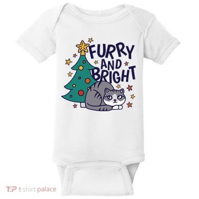 Furry And Bright Funny Cute Christmas Cat Baby Bodysuit