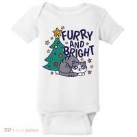 Furry And Bright Funny Cute Christmas Cat Baby Bodysuit thumb 0