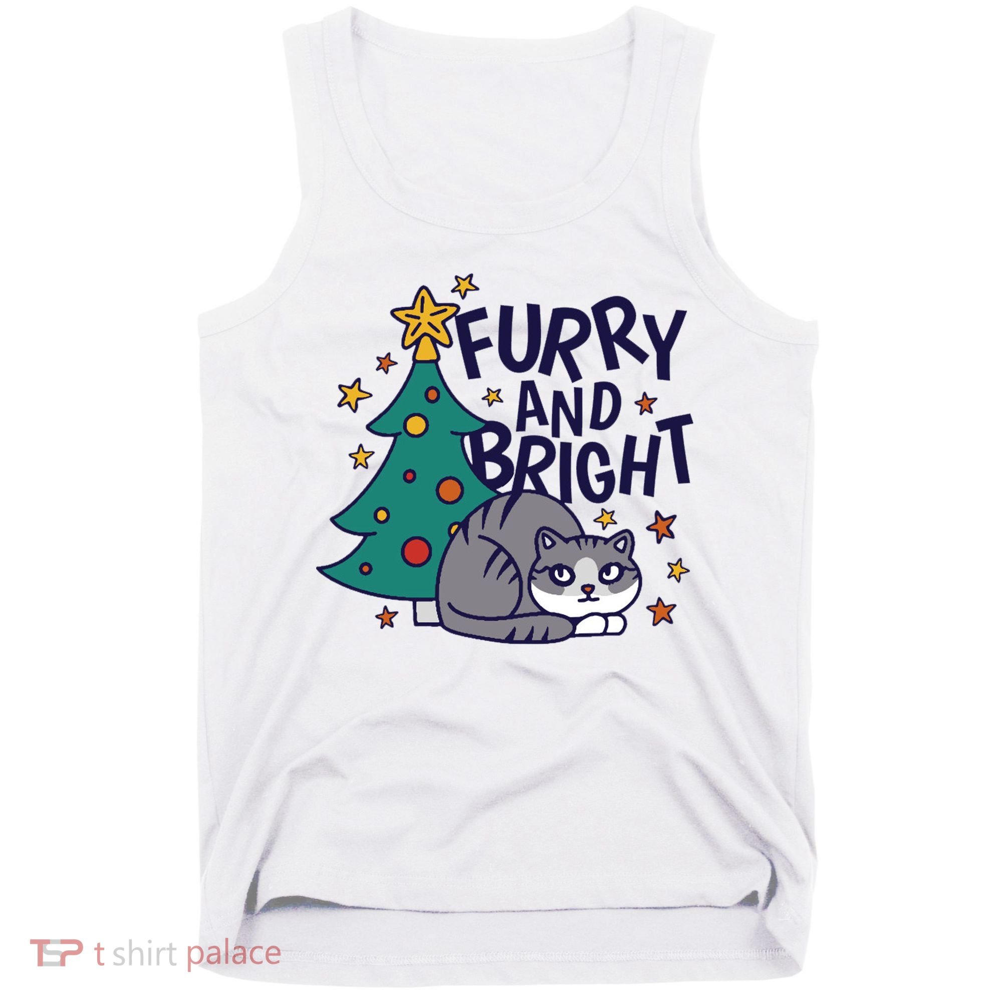 Furry And Bright Funny Cute Christmas Cat Tank Top