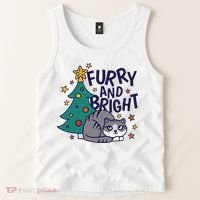 Furry And Bright Funny Cute Christmas Cat Tank Top thumb 2