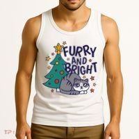 Furry And Bright Funny Cute Christmas Cat Tank Top thumb 3