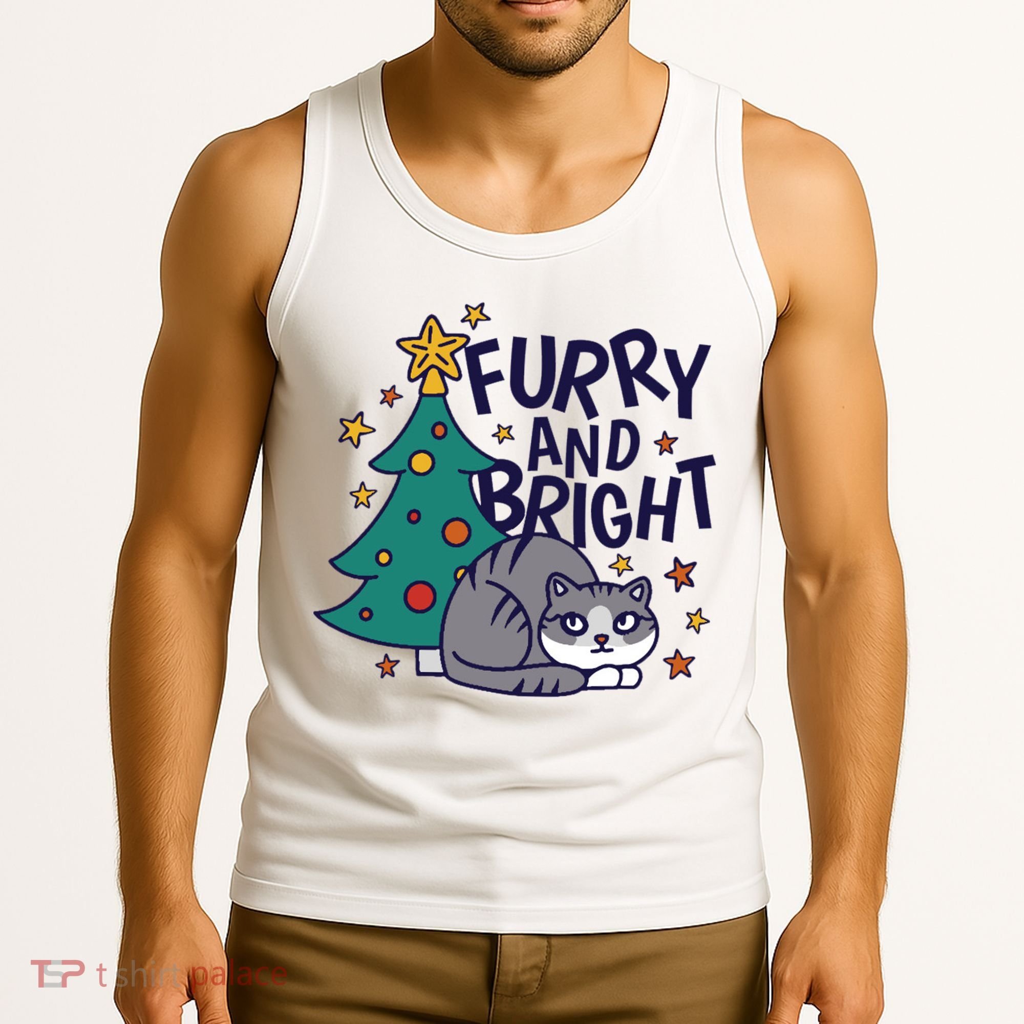 Furry And Bright Funny Cute Christmas Cat Tank Top