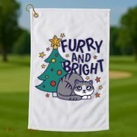 Furry And Bright Funny Cute Christmas Cat Golf Towel thumb 1