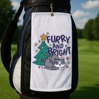 Furry And Bright Funny Cute Christmas Cat Golf Towel thumb 2