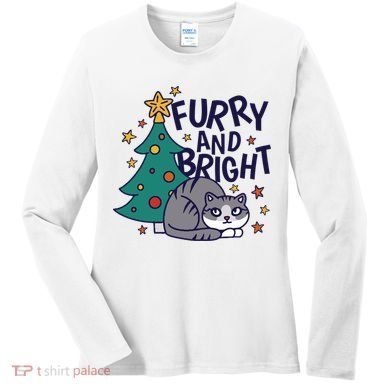 Furry And Bright Funny Cute Christmas Cat Women's Long Sleeve Shirt