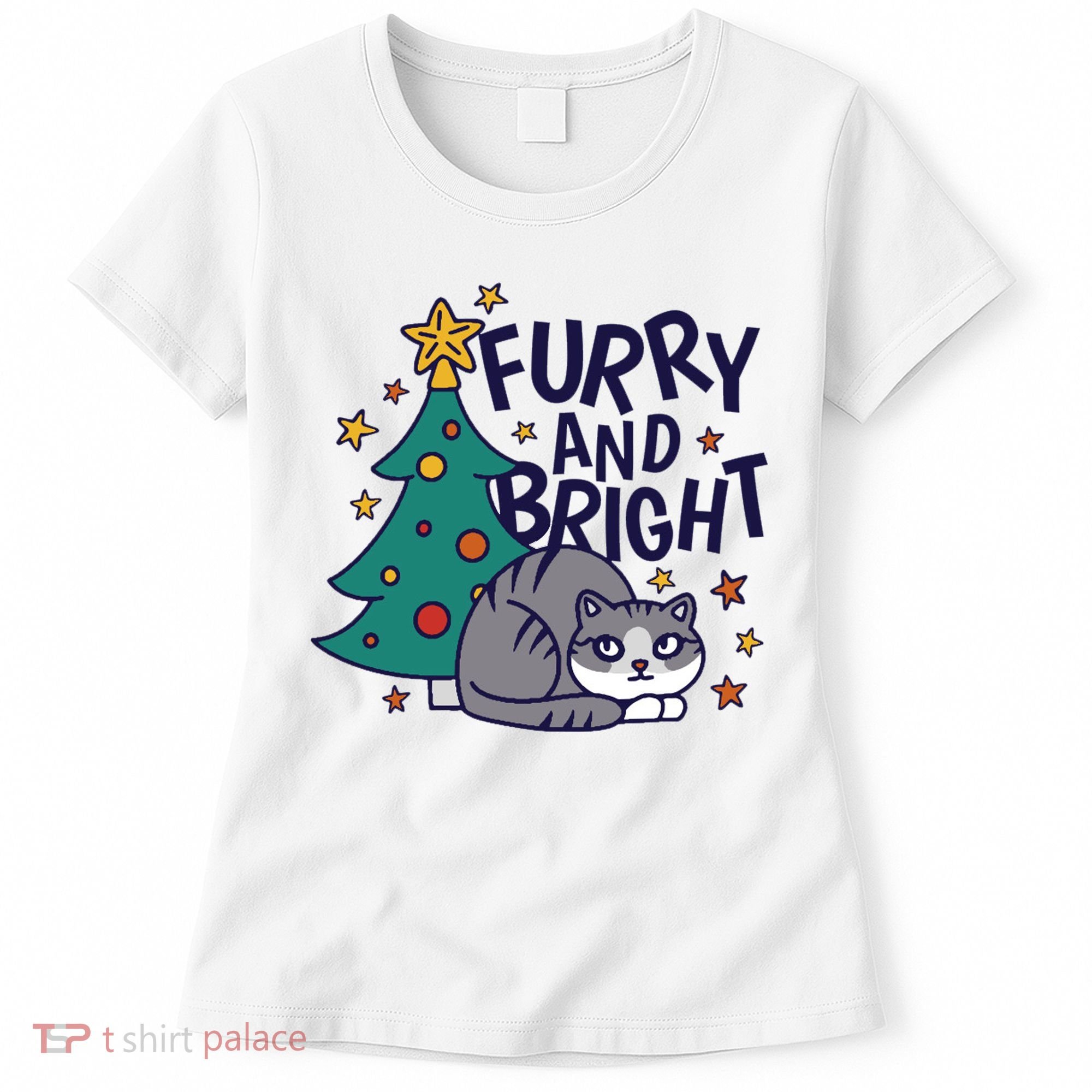 Furry And Bright Funny Cute Christmas Cat Women's T-Shirt