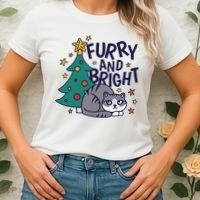 Furry And Bright Funny Cute Christmas Cat Women's T-Shirt thumb 2