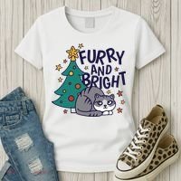 Furry And Bright Funny Cute Christmas Cat Women's T-Shirt thumb 3