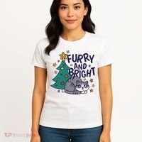 Furry And Bright Funny Cute Christmas Cat Women's T-Shirt thumb 4