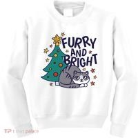 Furry And Bright Funny Cute Christmas Cat Kids Sweatshirt thumb 0