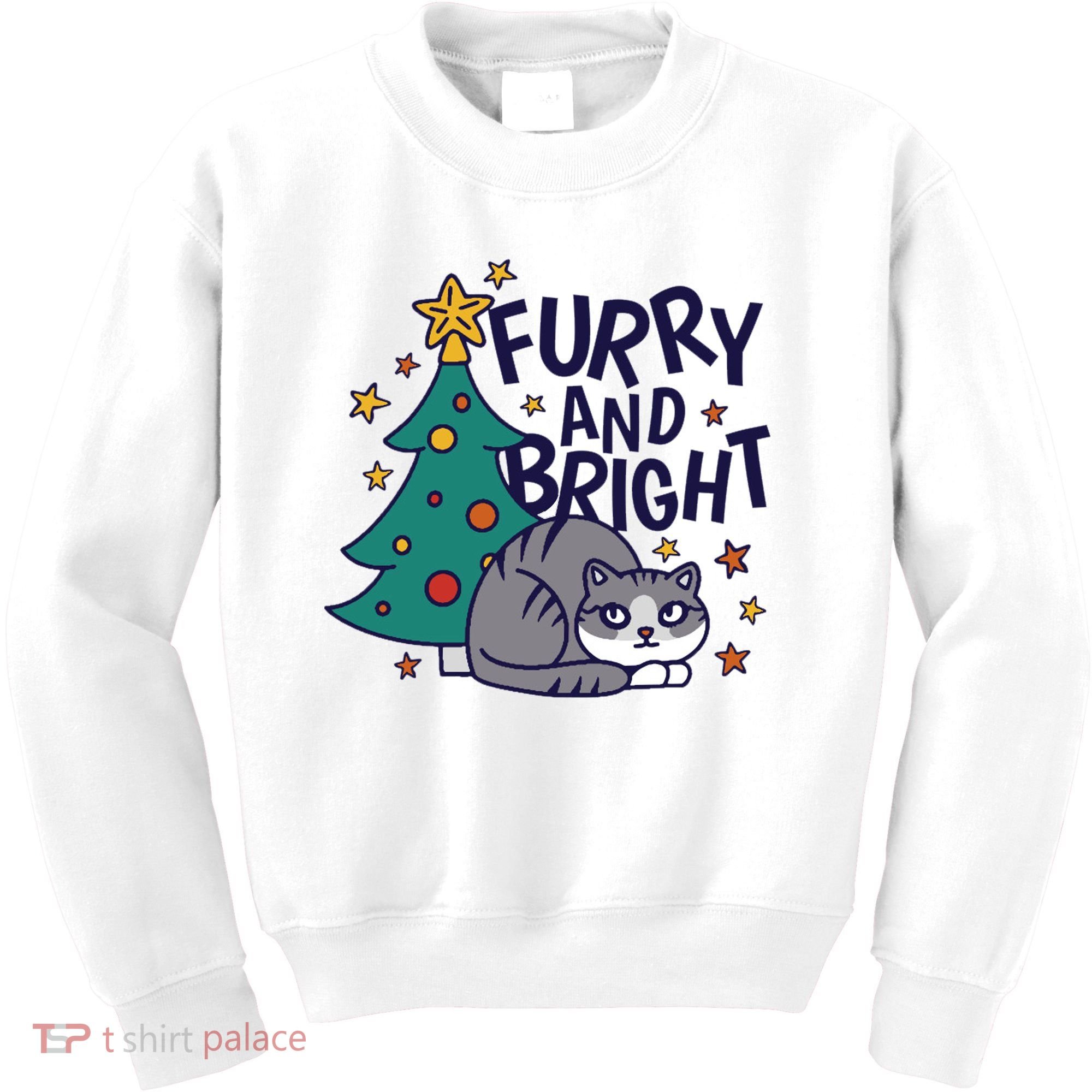 Furry And Bright Funny Cute Christmas Cat Kids Sweatshirt