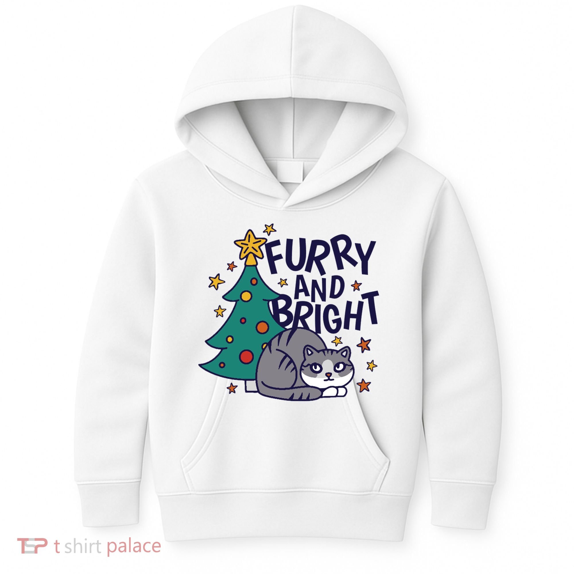 Furry And Bright Funny Cute Christmas Cat Kids Hoodie