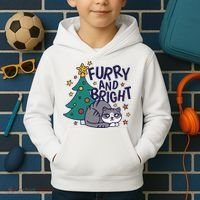 Furry And Bright Funny Cute Christmas Cat Kids Hoodie thumb 2