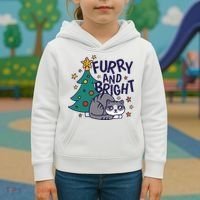 Furry And Bright Funny Cute Christmas Cat Kids Hoodie thumb 3