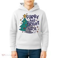 Furry And Bright Funny Cute Christmas Cat Kids Hoodie thumb 4