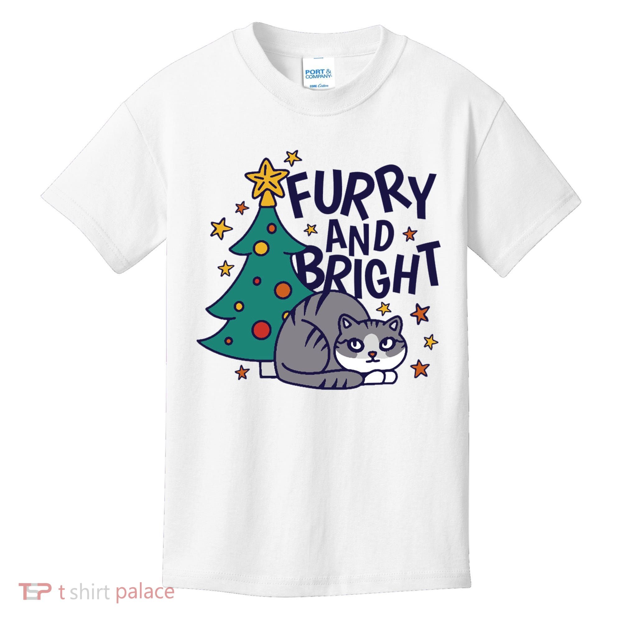 Furry And Bright Funny Cute Christmas Cat Kids T-Shirt