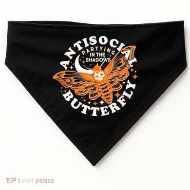 Funny Antisocial Butterfly Moth Partying In The Shadows USA-Made Doggie Bandana