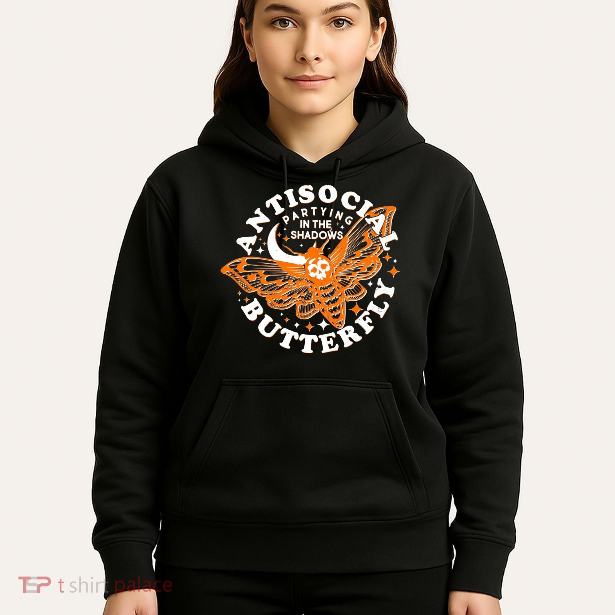 Funny Antisocial Butterfly Moth Partying In The Shadows Hoodie