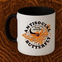 Funny Antisocial Butterfly Moth Partying In The Shadows Coffee Mug thumb 2