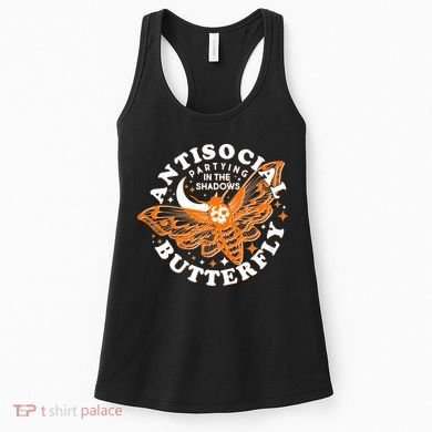Funny Antisocial Butterfly Moth Partying In The Shadows Women's Tank Top