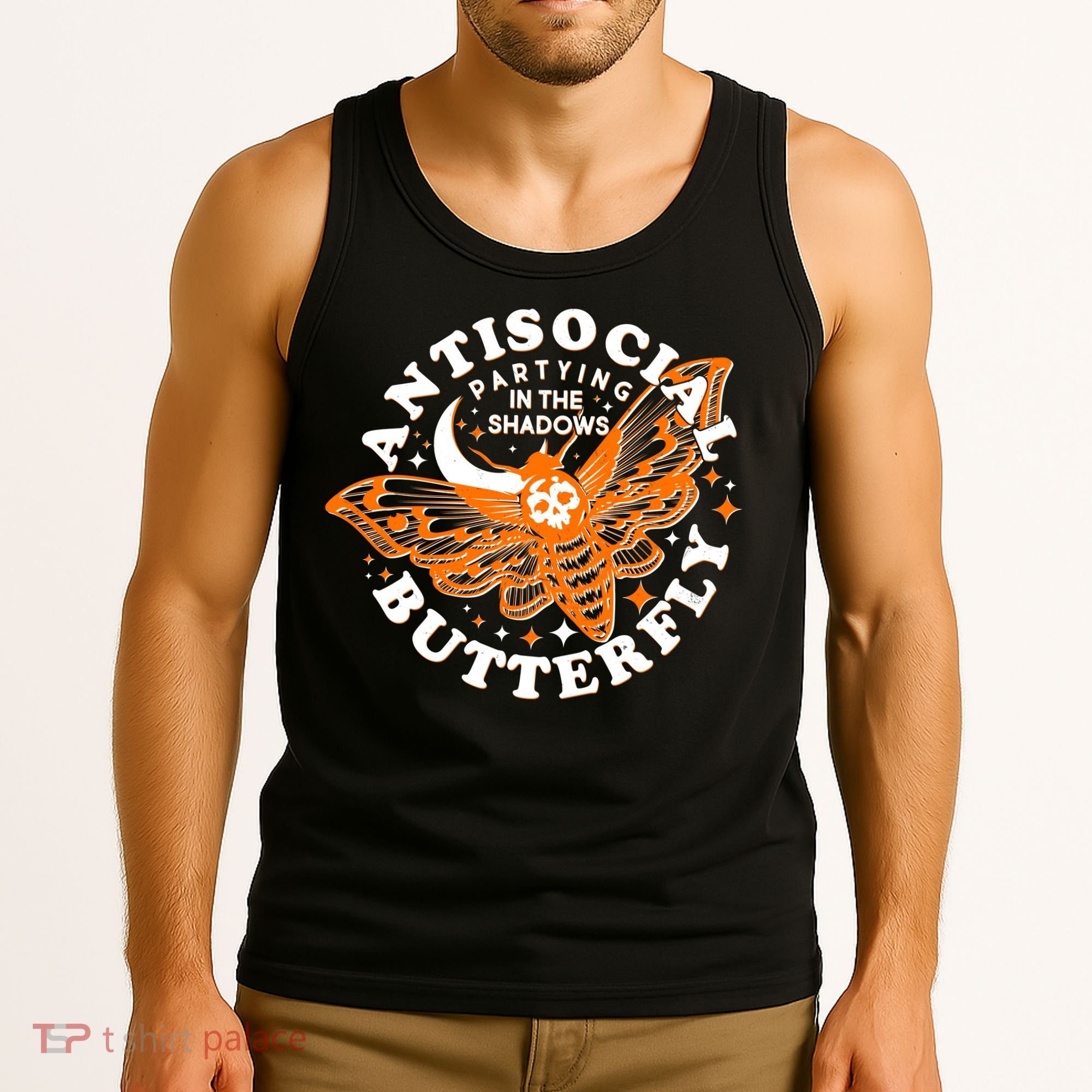 Funny Antisocial Butterfly Moth Partying In The Shadows Tank Top