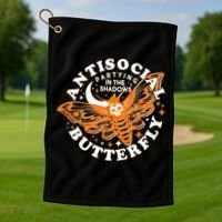 Funny Antisocial Butterfly Moth Partying In The Shadows Golf Towel thumb 1